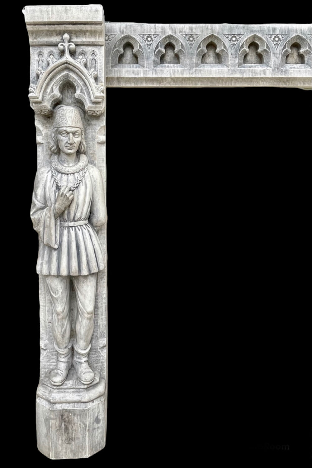 Neo-Gothic stone fireplace