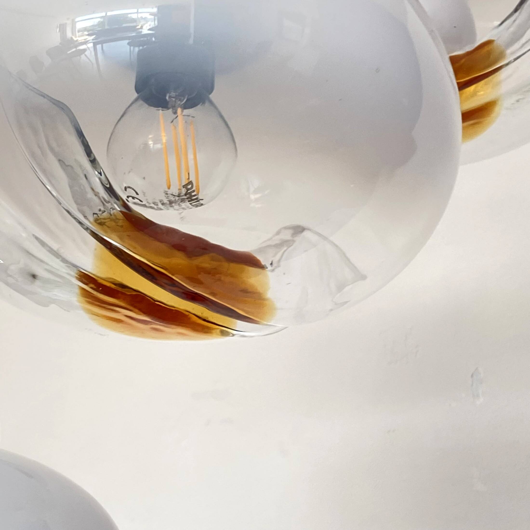 Large chandelier pendant waterfall glass globes Mazzega Murano design seventies LAMP-7267