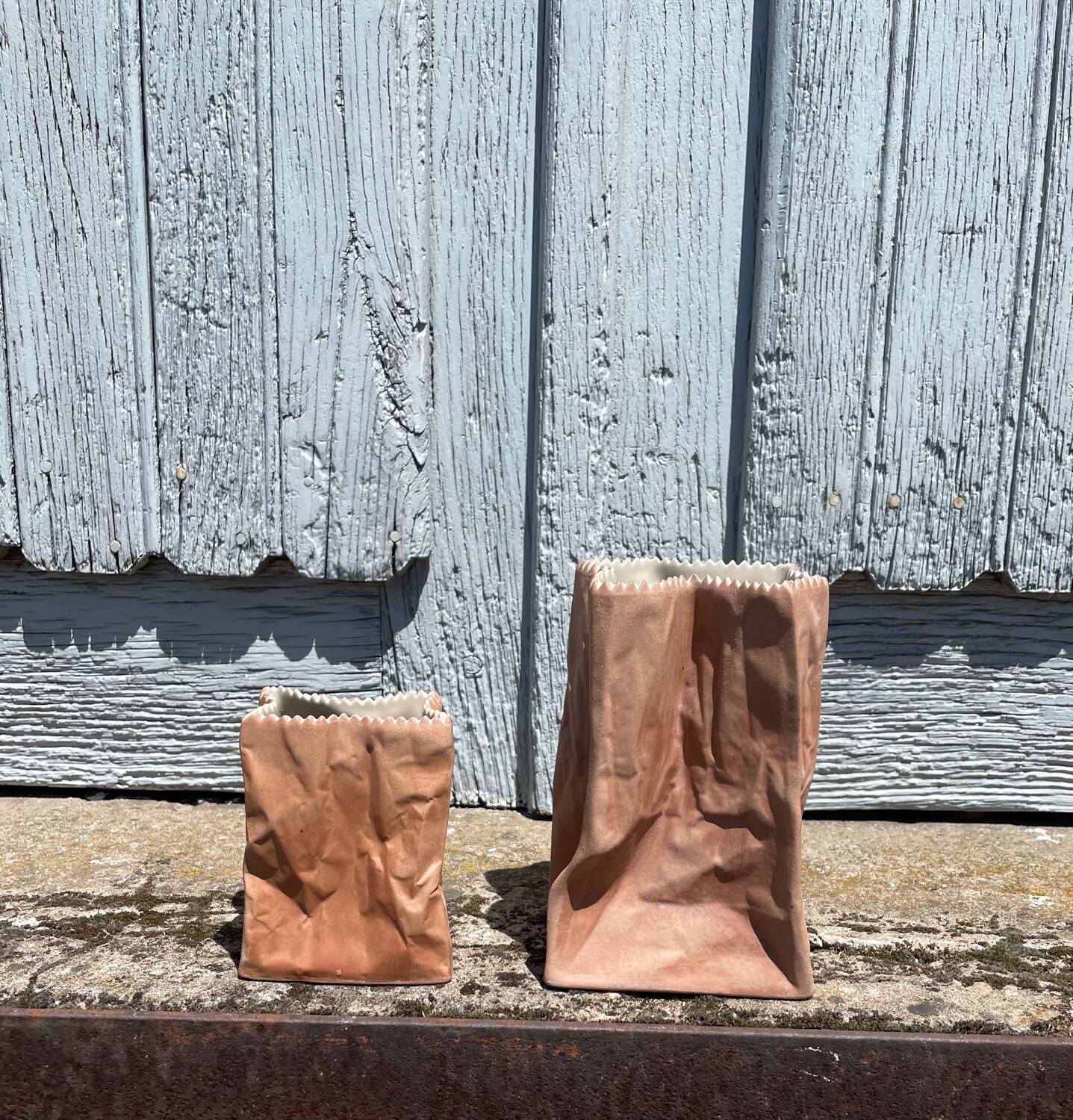 2 vases in the shape of paper bags by Tapio Wirkkala for Rosenthal