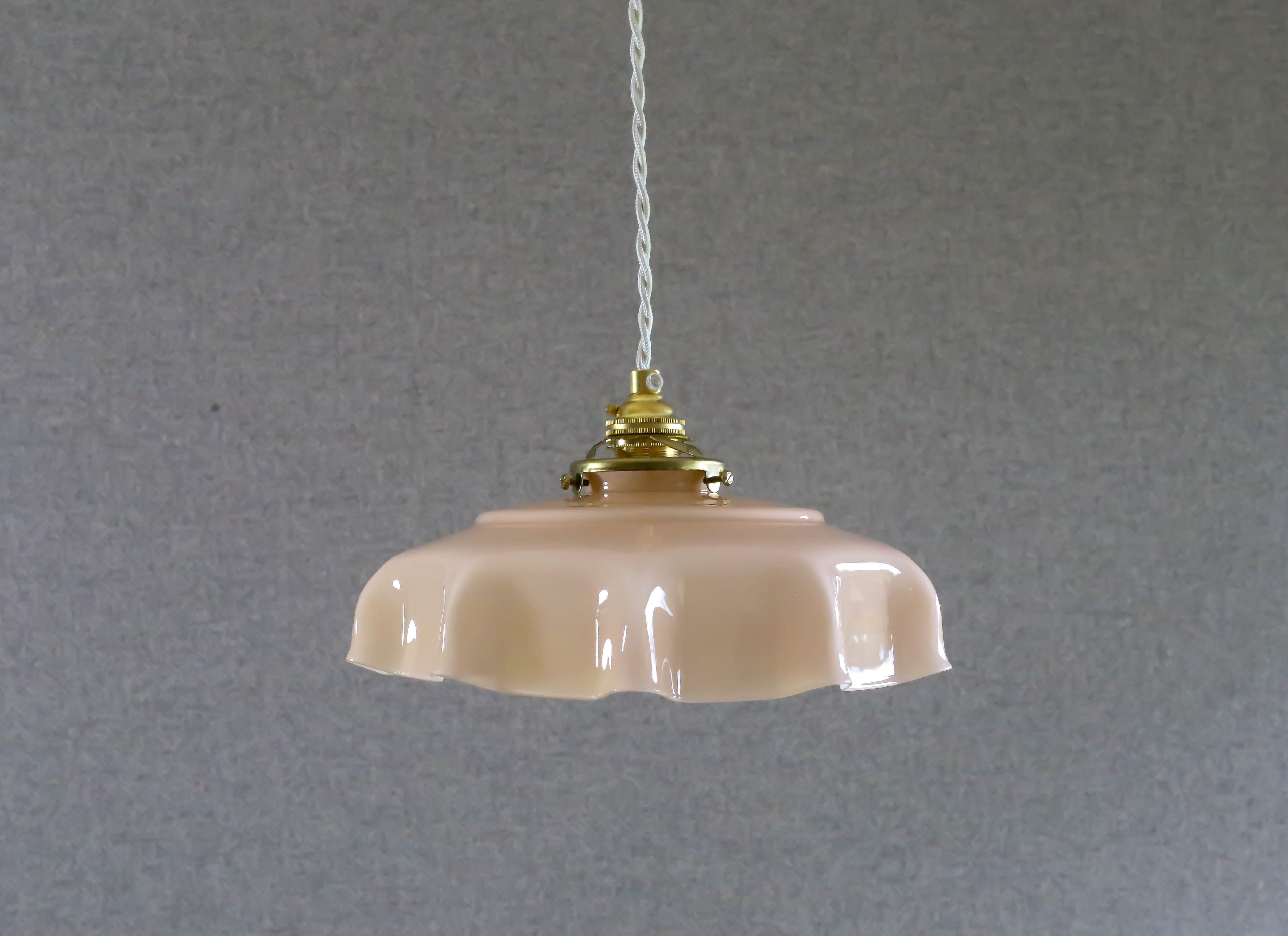 Pale pink opaline hanging lamp delivered with cable and new brass socket