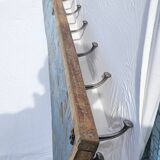 Teak coat rack with 8 double cast iron hooks
