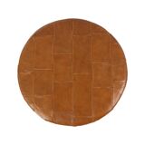 Vintage Round Brown Pouf Patchwork Patches Faux Leather 45cm