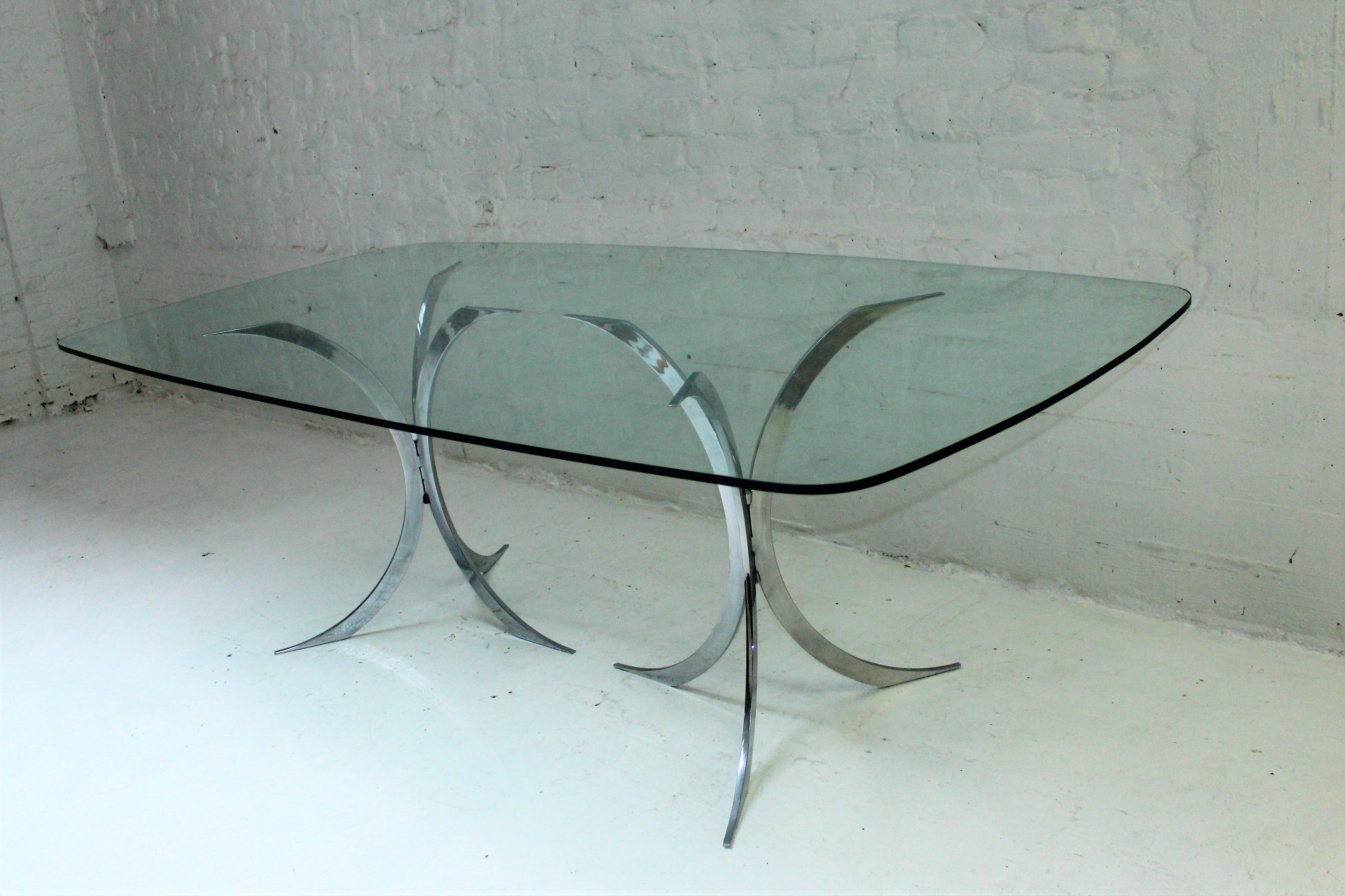 Glass and chrome steel dining table