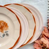 5 Small mismatched pink floral plates 1950 - DIGOIN SARREGUEMINES