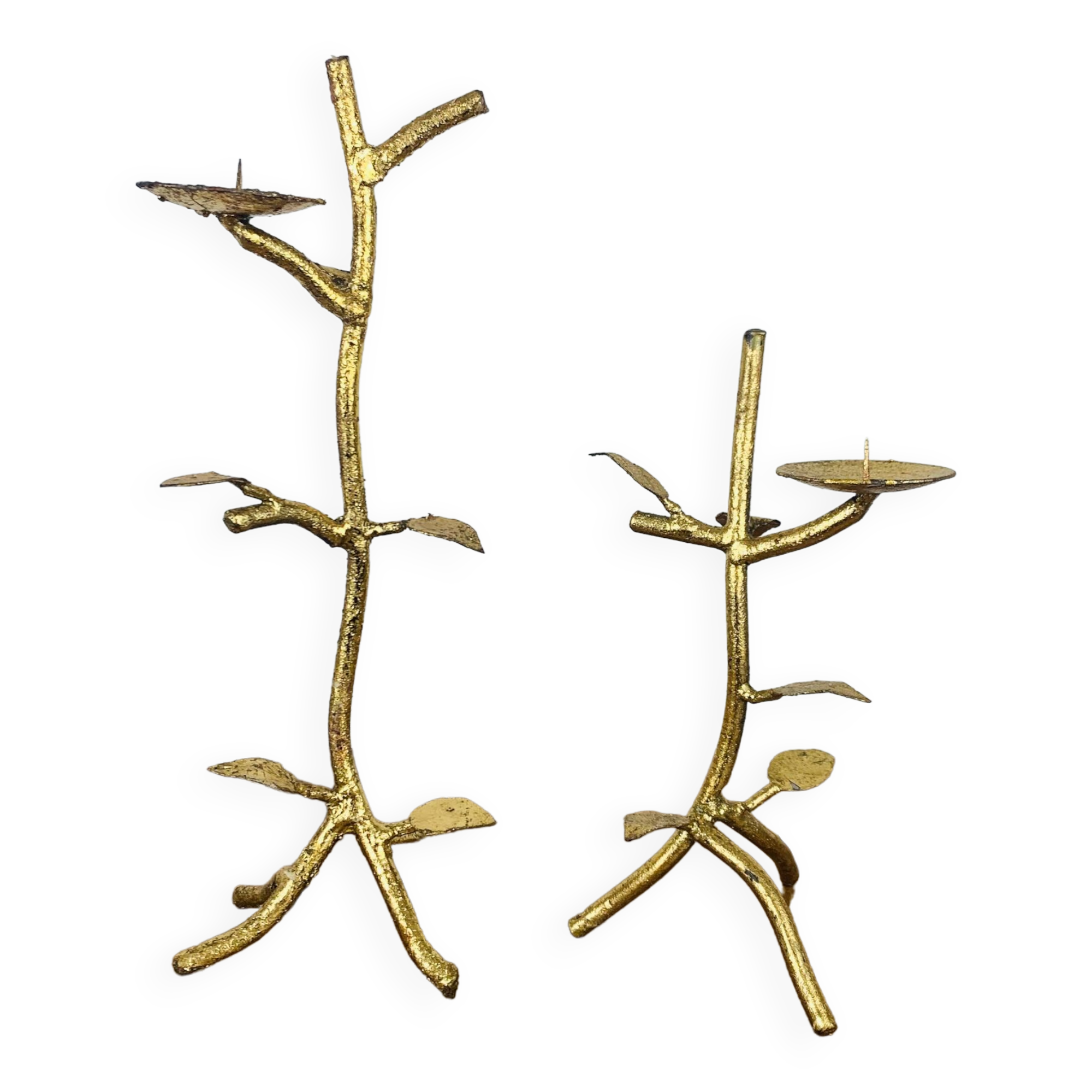 Pair of golden foliage candlesticks