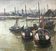 Painting Piet VOLCKAERT (1902-1973) HST Docked boats with urban marine crane