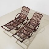 Pair of Bamboo and Rattan Chaise Lounges Germany 1950s