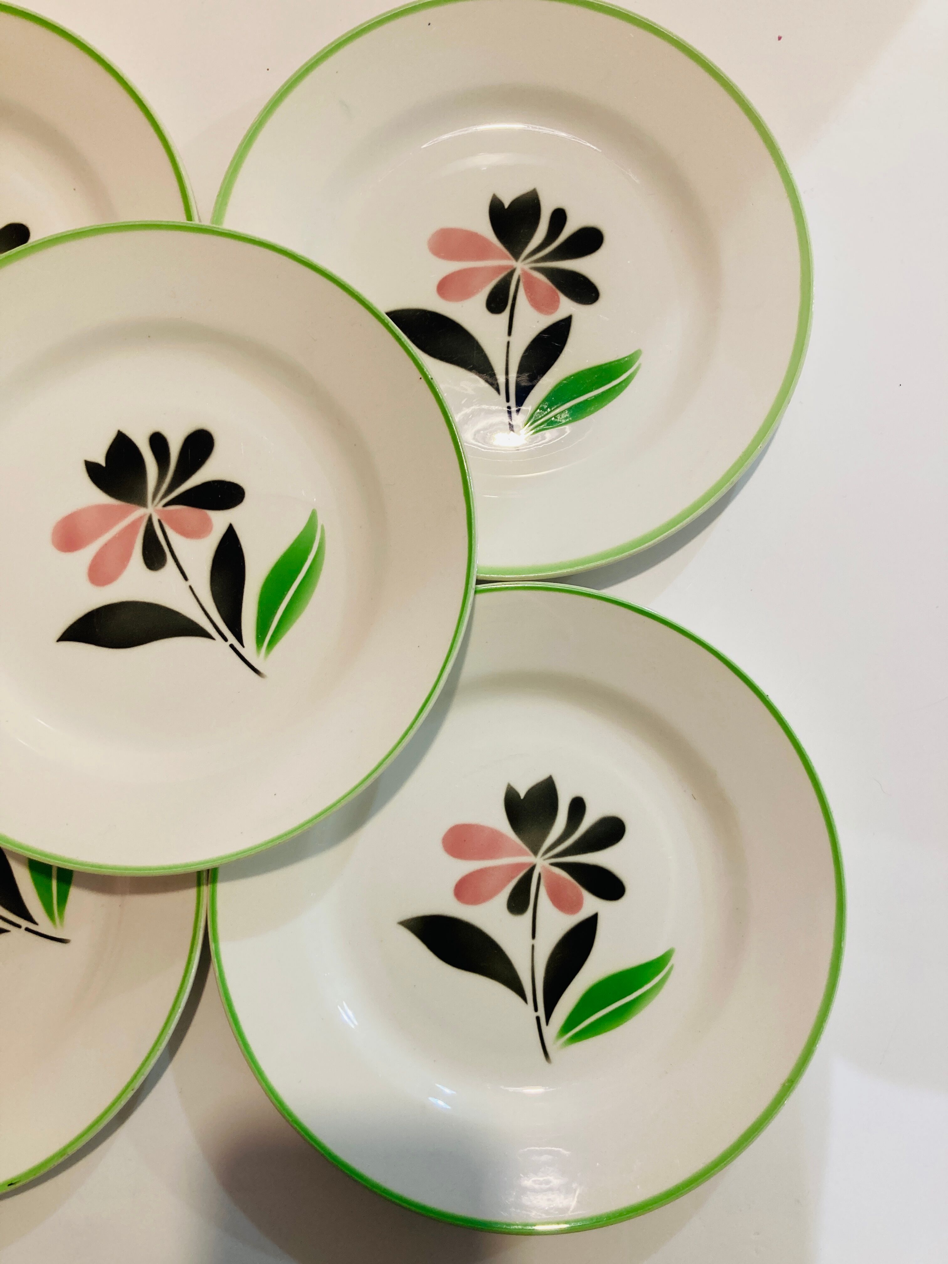 X5 small plates floral pattern glass Digoin sarreguemines Rustic -France -retro-vintage