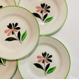 X5 small plates floral pattern glass Digoin sarreguemines Rustic -France -retro-vintage