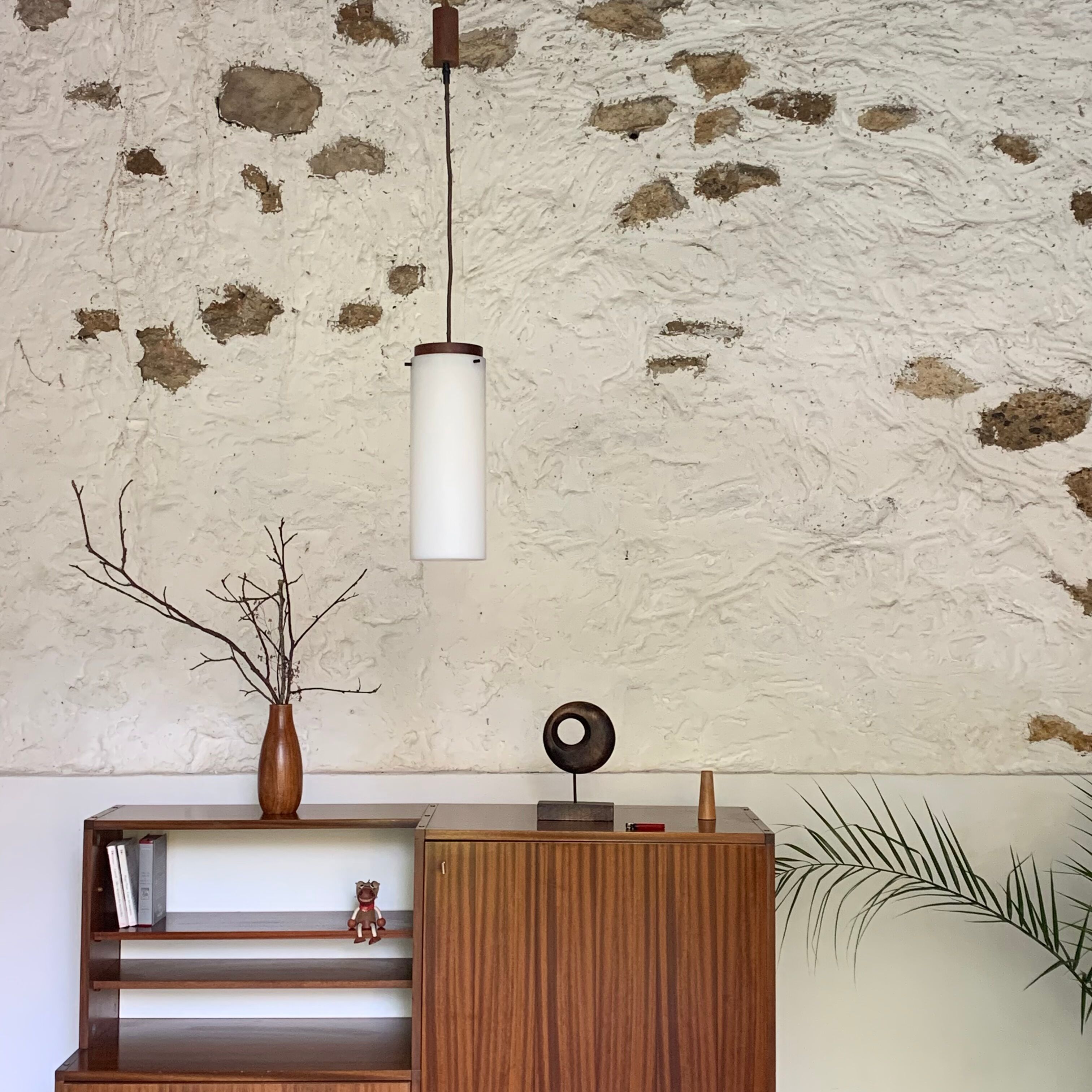 Vintage teak pendant lamp and acrylic glass