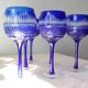 6 colored and engraved glass stemmed glasses