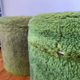 Lot 2 green fur poufs from the 70s