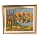 Original Swedish Oil on Panel – “Autumn Landscape” by Skänstod – Dated 1948