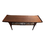 Table basse en teck design danois et porte revue cannage