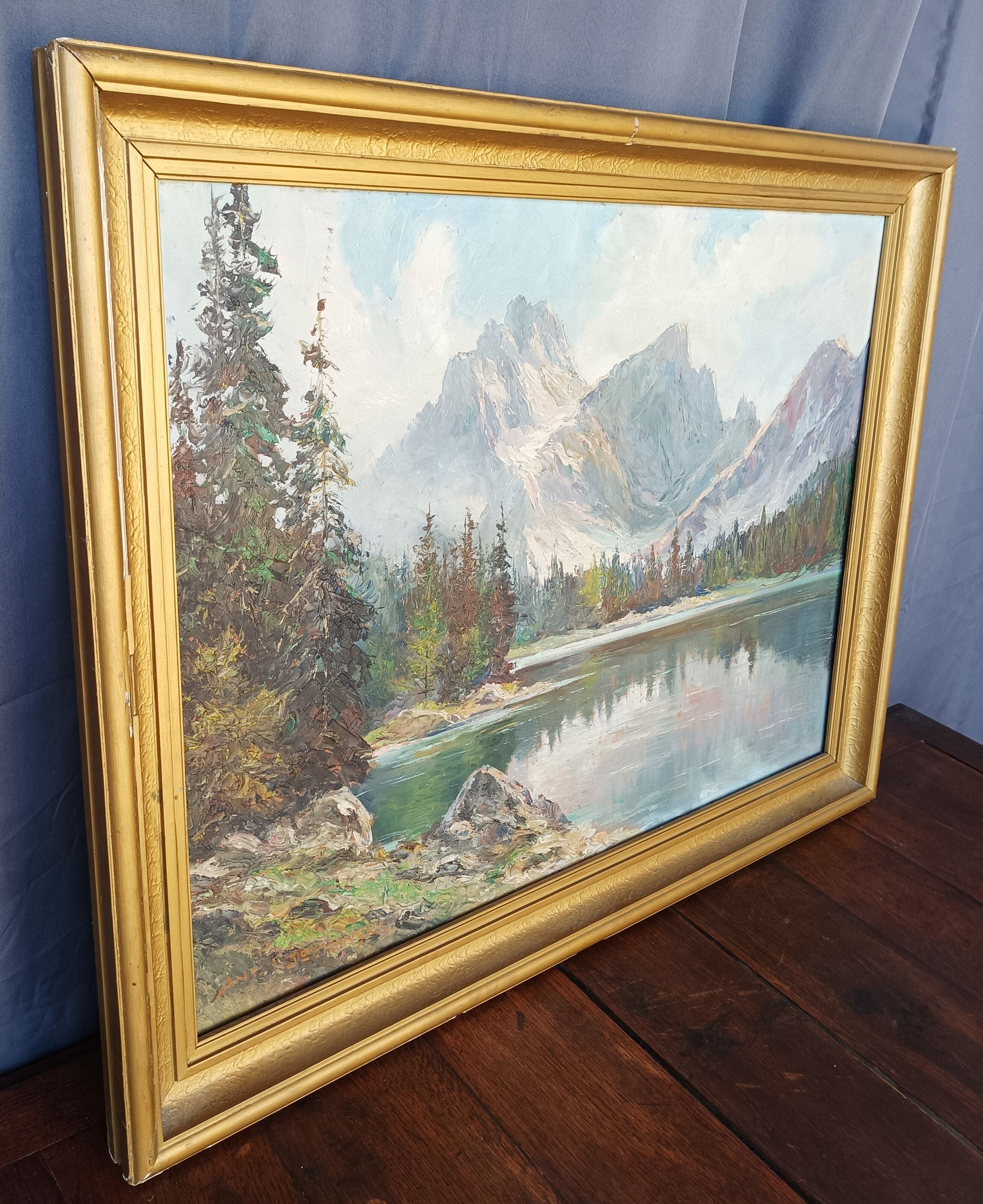 Anton J. Dembenski Oil on panel Mountain Lake Landscape