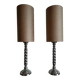 Pair of twisted metal silver-plated column lamps
