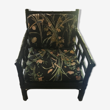 Fauteuil en rotin peint noir