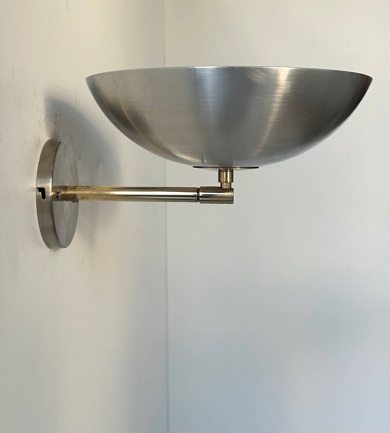 Vintage adjustable brushed metal and brass wall light, France 1970