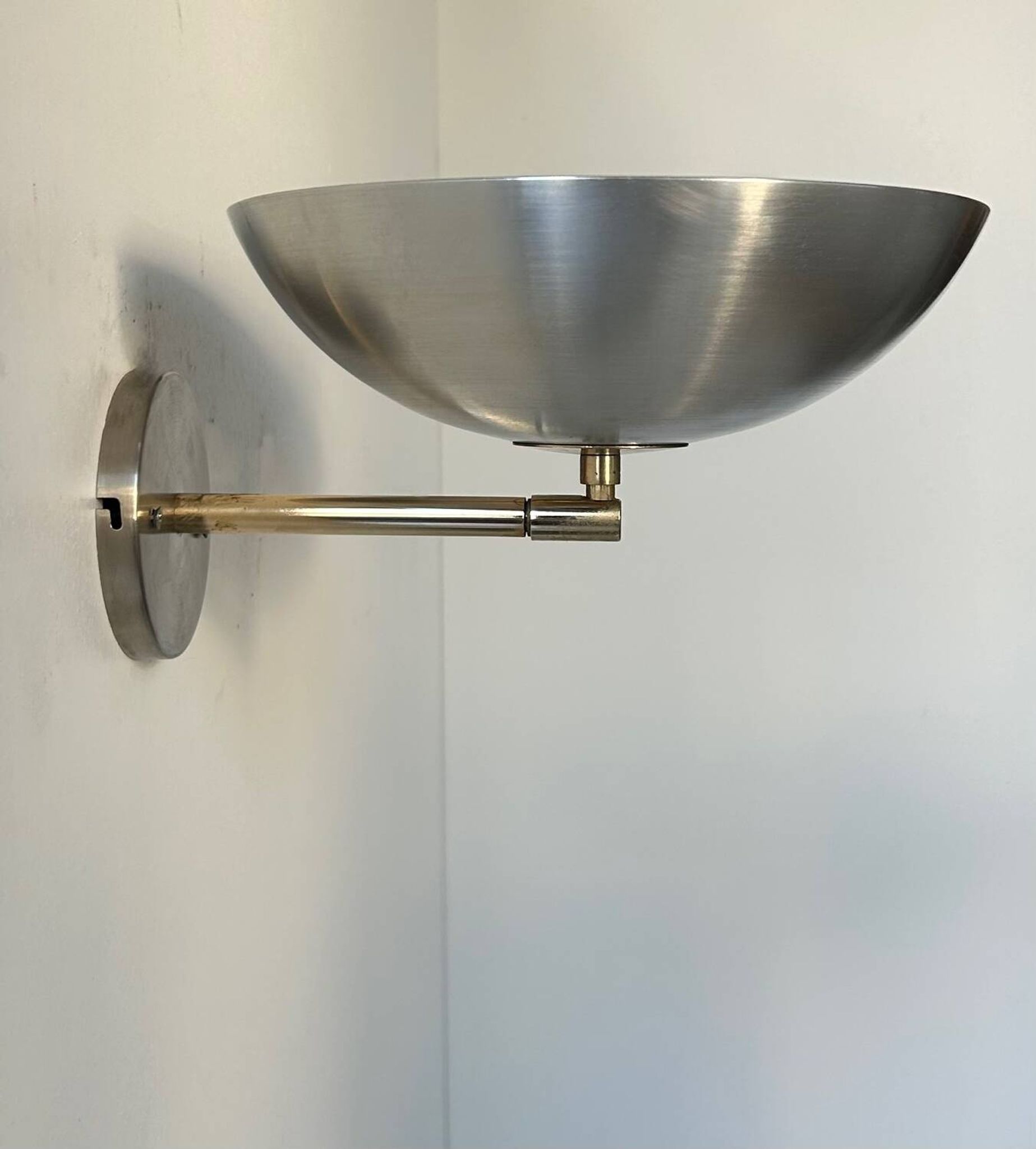 Vintage adjustable brushed metal and brass wall light, France 1970