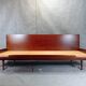 Jitona sobeslav sofa bed in walnut & boucle fabric, vintage czech 1960s