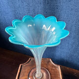 Pair of "tulip" soliflore vases in blue opaline glass – N period