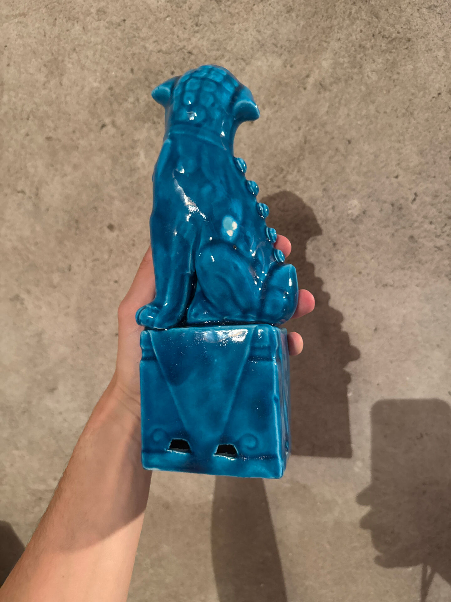 Pair of blue Fô dogs - glazed ceramic - Chinese blue - mid 20th century