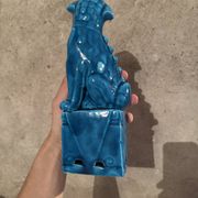 Pair of blue Fô dogs - glazed ceramic - Chinese blue - mid 20th century