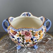 Large earthenware cache-pot from Gien with peony decoration, 20th century.