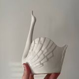 Vintage English white ceramic swan vase/cachepot
