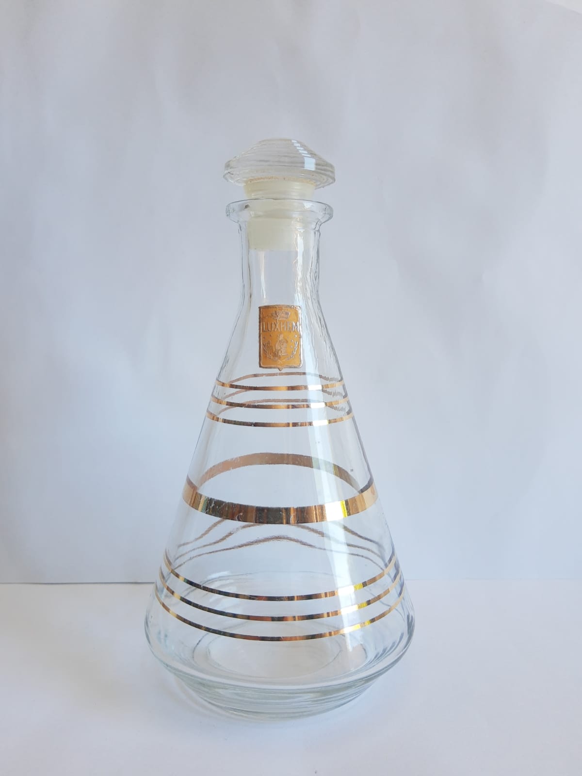 Luxhem glass carafe with vintage gold trim
