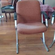 pair of 1970s modernist design armchairs in tweed fabric