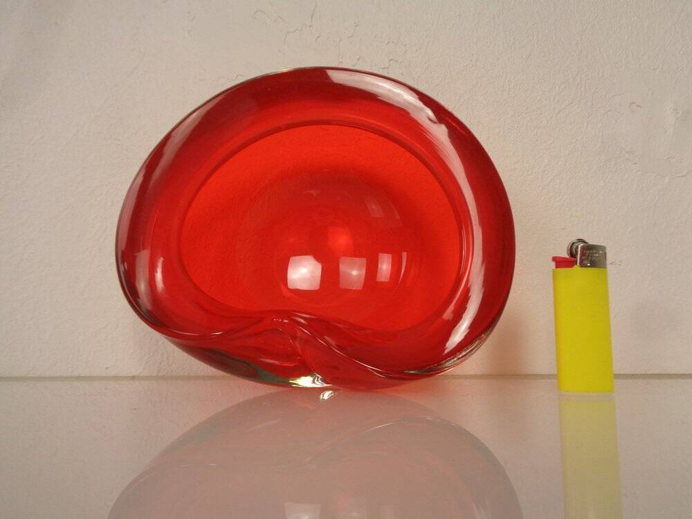 Vintage Italian Red Murano Glass Ashtray, 1960s