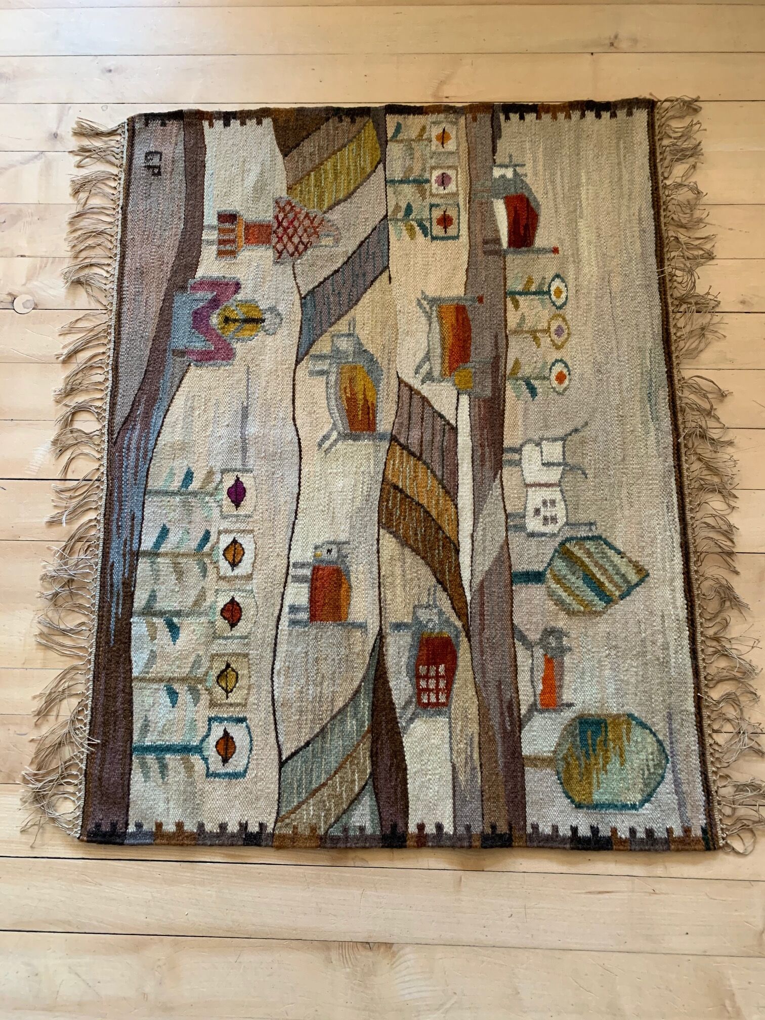 Tapestry "Buffalo" designed by Piotr Grabowski Cepelia 1978