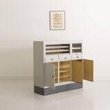 Industrial metal trade furniture equipped with display cases