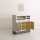 Industrial metal trade furniture equipped with display cases