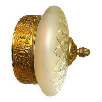 Ornate glass and brass wall or ceiling lamp