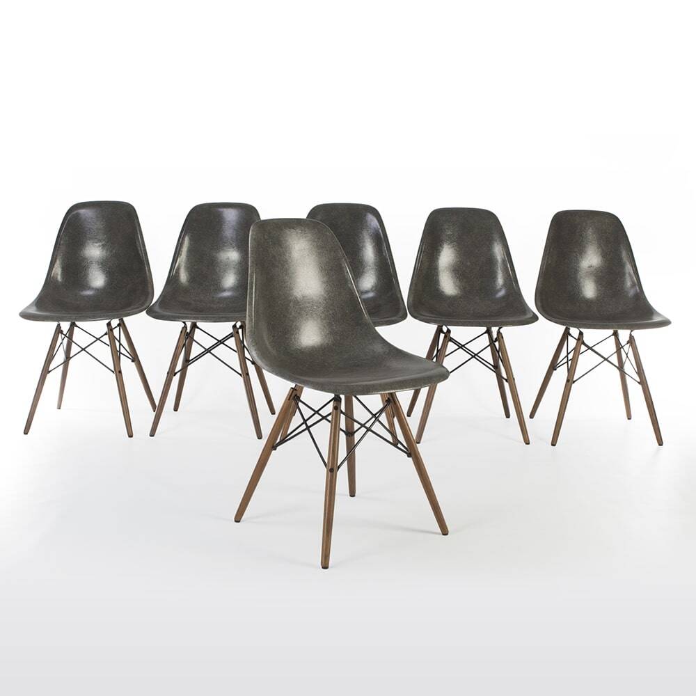 Elephant Grey Set (6) Herman Miller Original Eames DSW Dining Shell Chairs