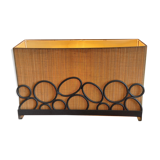 Rectangular straw and steel lamp