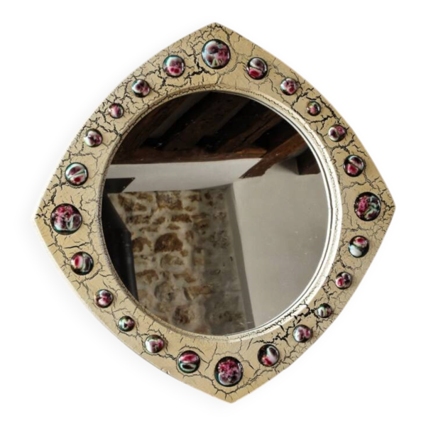 Miroir moderniste, J Capo Esmaltes, bois et émail