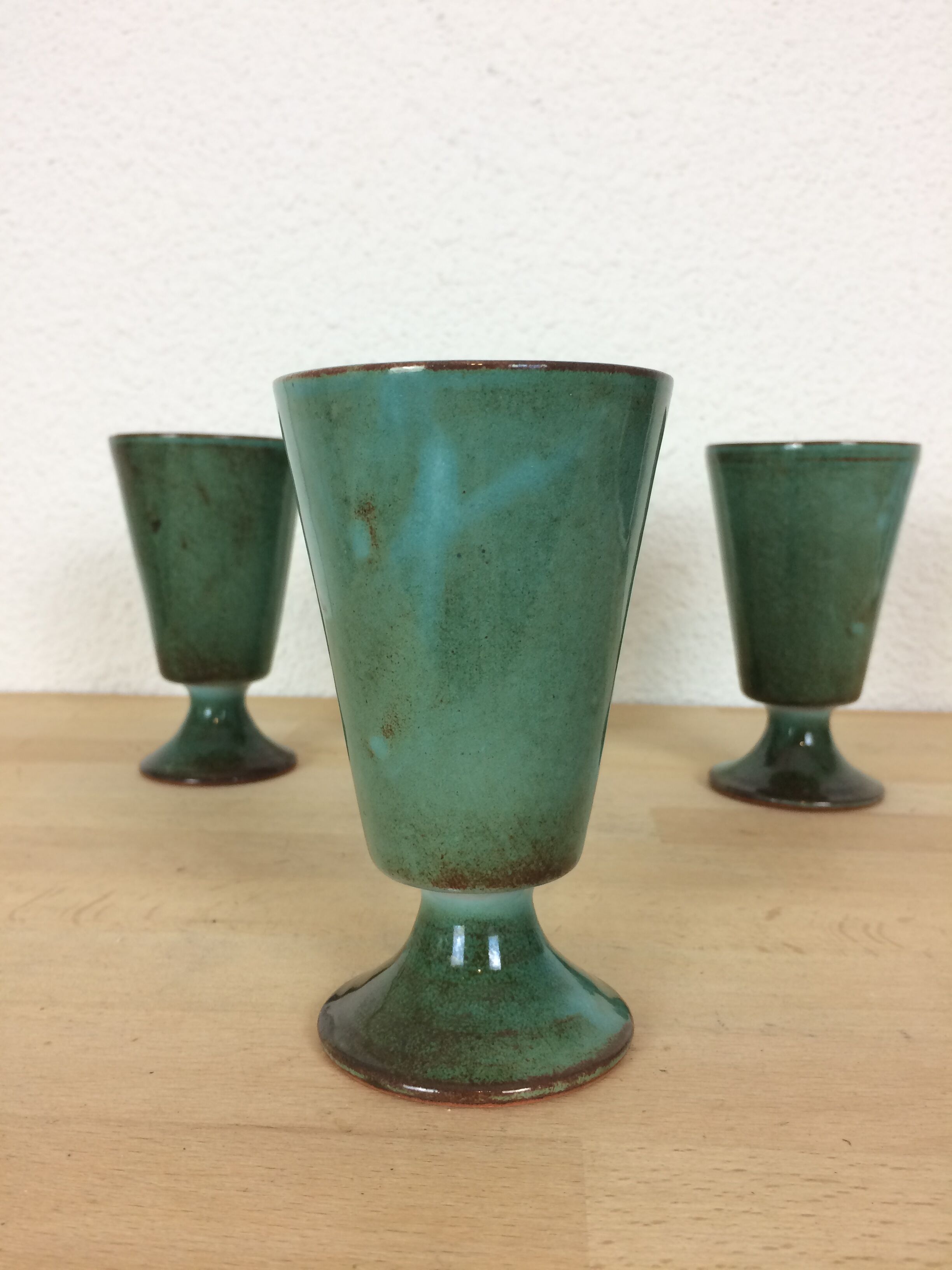 4 blue green ceramic mazagran glasses