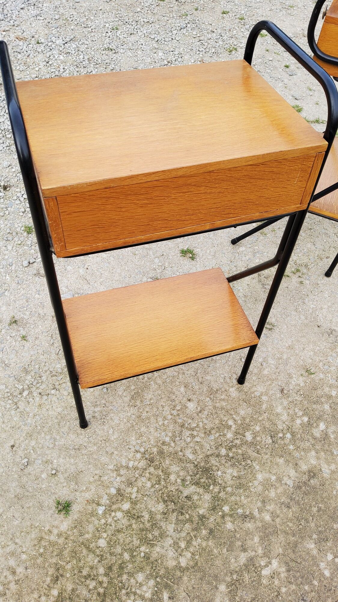 Pair of bedside tables from the 60s in gilded oak and tubes stamped Descher
