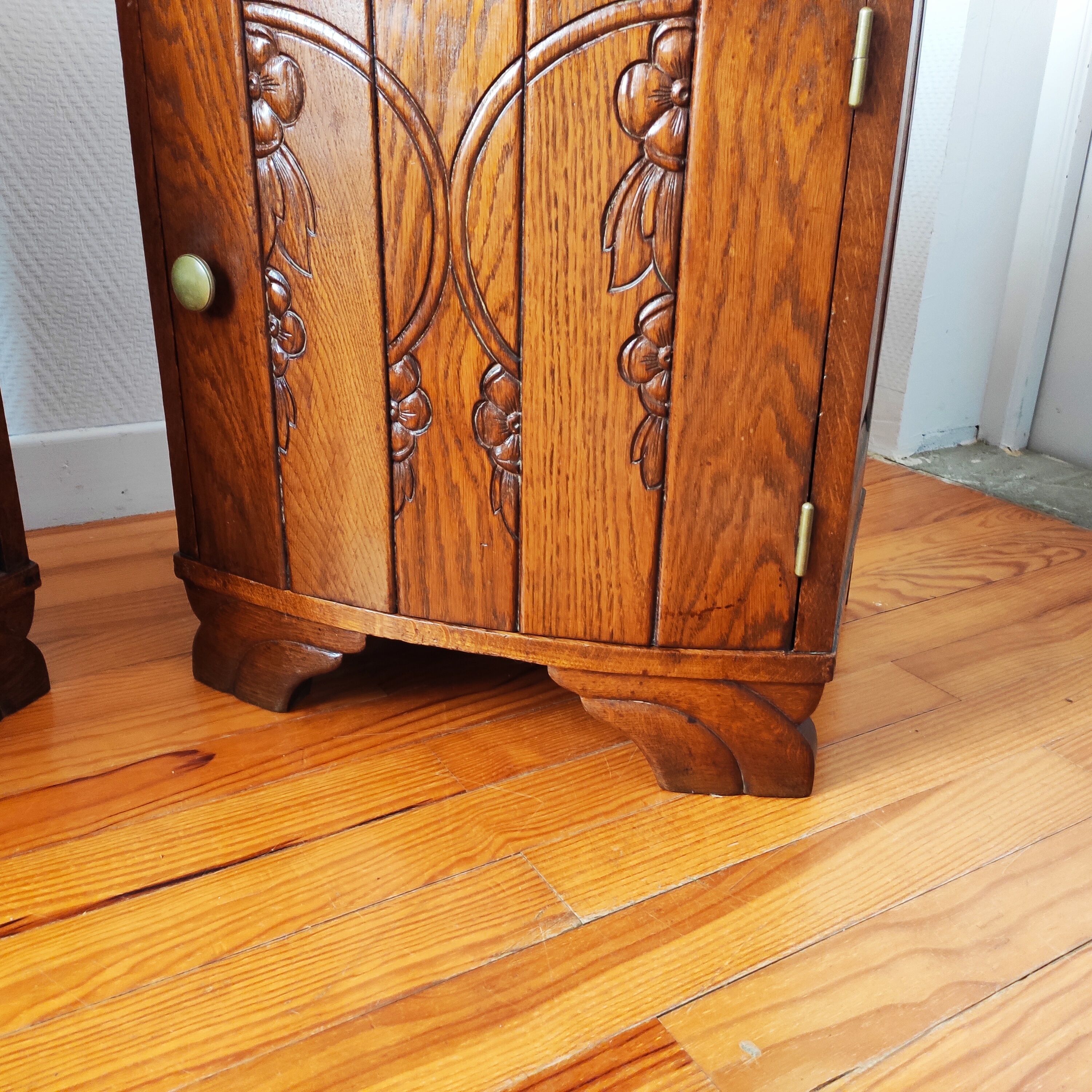 Pair of oak art deco bedside tables