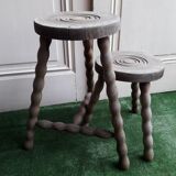 2 rustic 2-degree wooden tripod stools (pair)