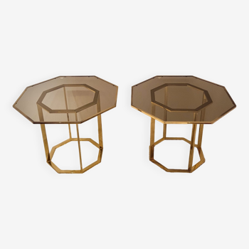 Pair of brass coffee tables circa 1970