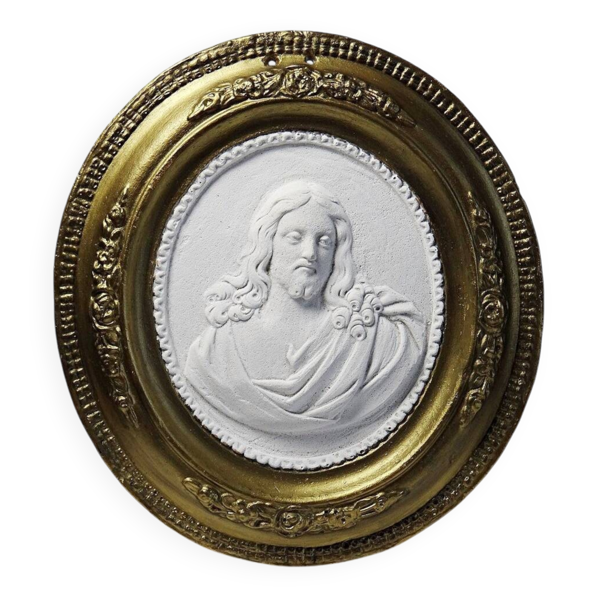 Religious wall medallion Christ plaster antique 19th century Louis XVI style 19th century