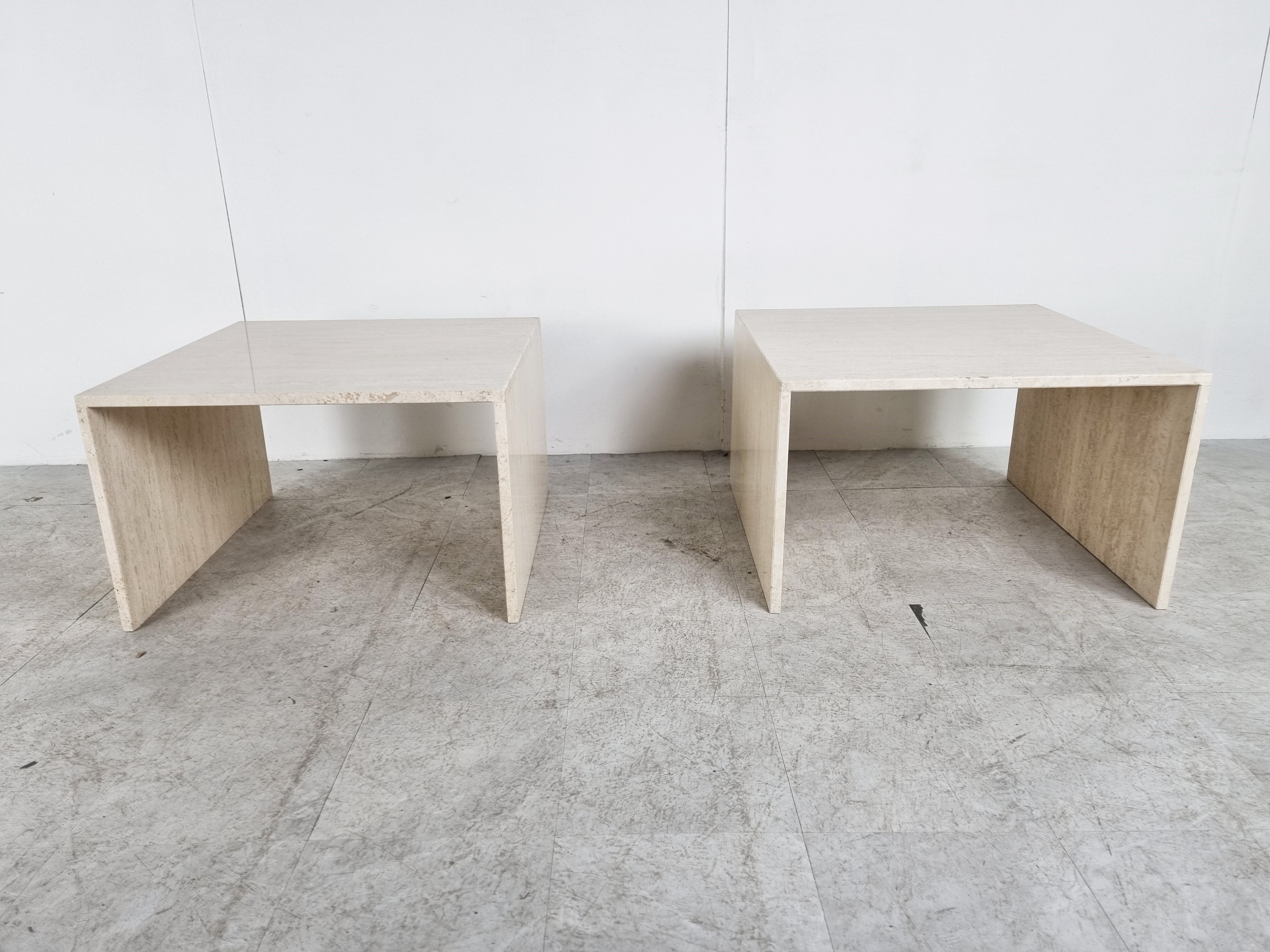 Pair of vintage travertine coffee or side tables, 1970s