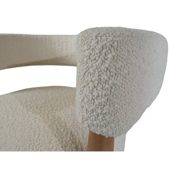 Contemporary Pair of Italian Armchairs, Wood and White Boucle Fabric