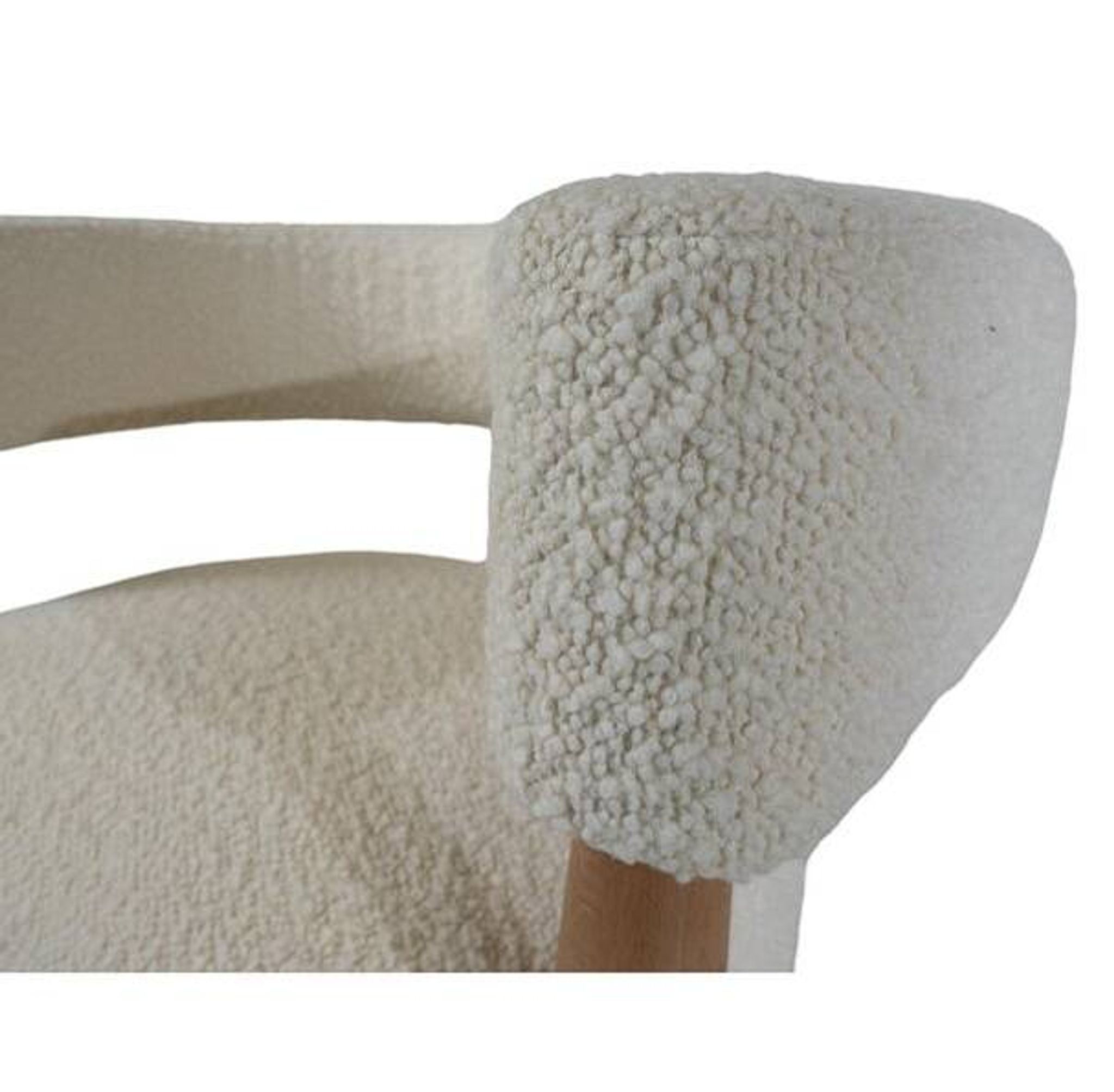 Contemporary Pair of Italian Armchairs, Wood and White Boucle Fabric