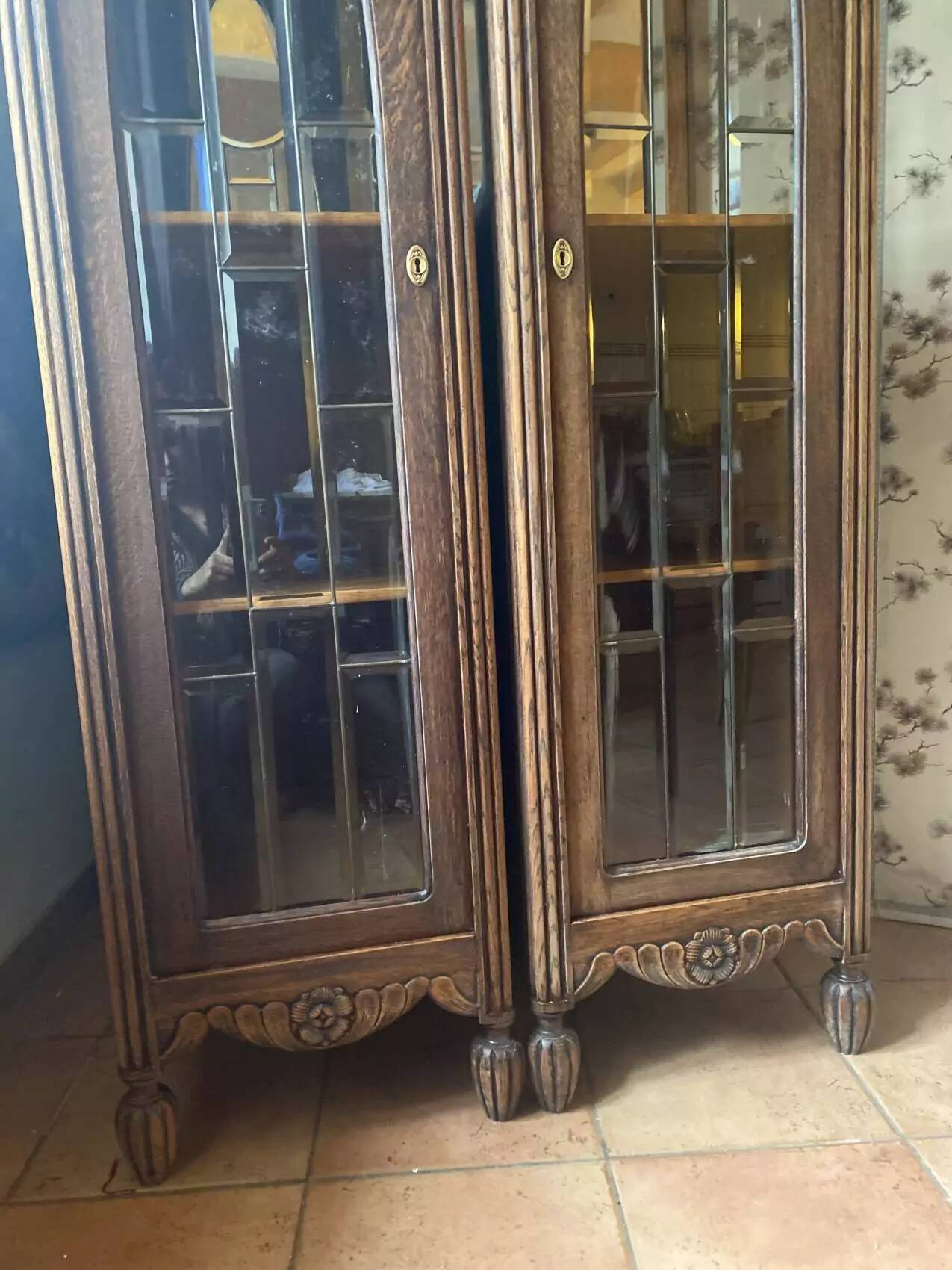 Pair of Art Deco display cabinets in solid oak