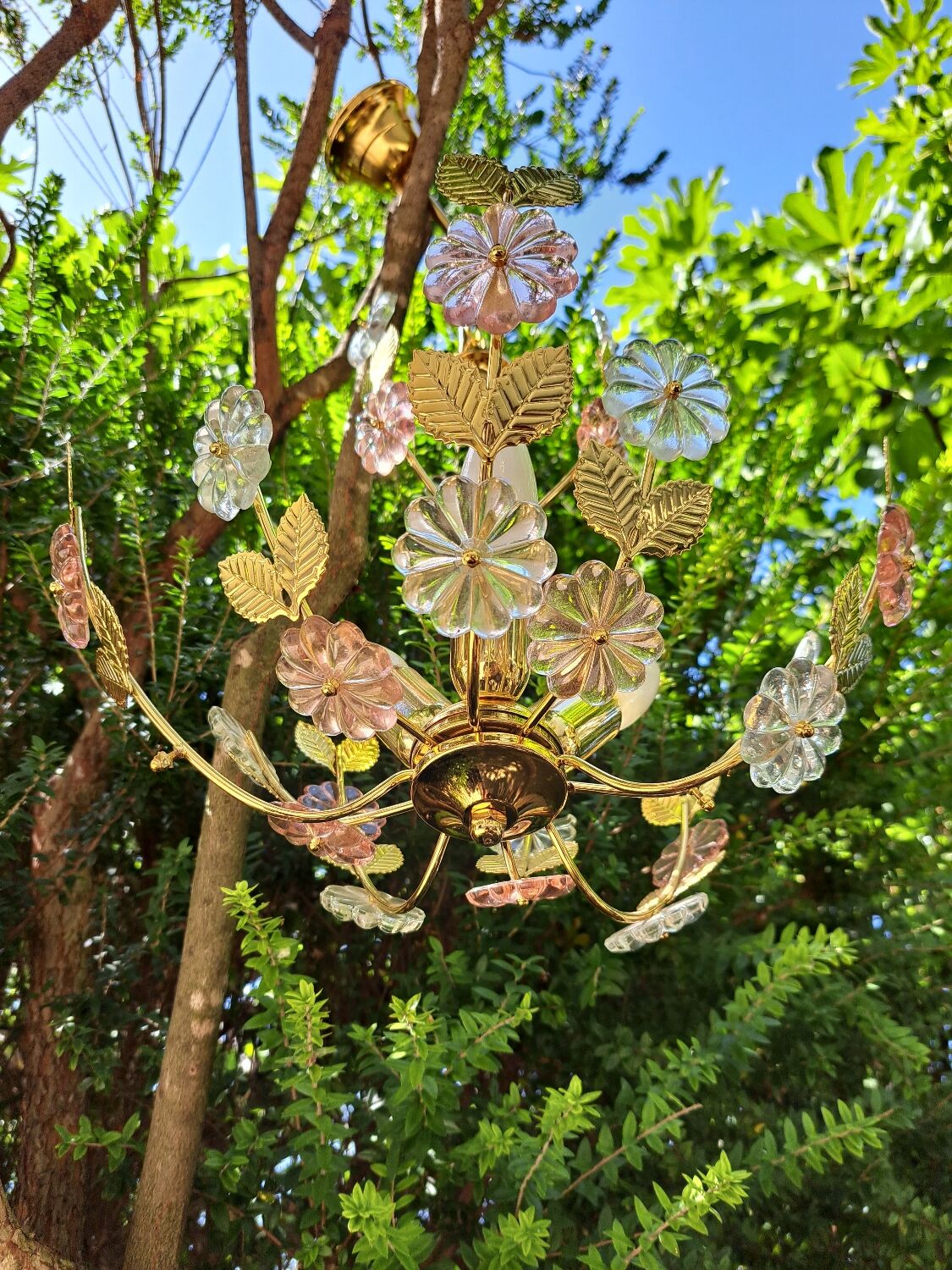 Glass flower chandelier 80s